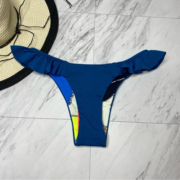 New! Maaji Prussian Blue Kali Ruffle Reversible Cheeky Cut Swim Bikini Bottom S - Picture 9 of 9